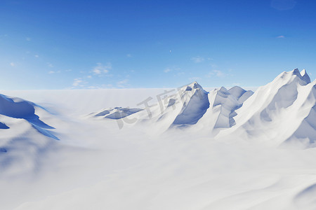 冬天雪景插画摄影照片_C4D风格的创意雪山