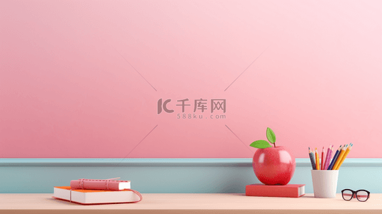 小清新开学季苹果书本背景图14