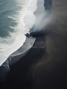 海边的黑色沙滩海浪背景14