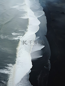 阴天背景图片_海边的黑色沙滩海浪背景7