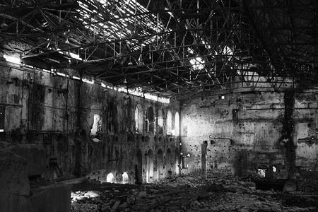 废弃厂房摄影照片_19世纪被毁的老厂房, 废弃建筑