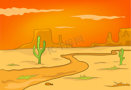 卡通背景的沙漠景观.