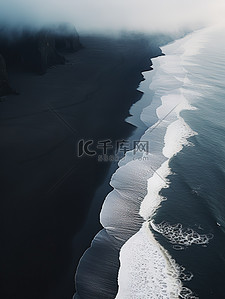 海边的黑色沙滩海浪背景11