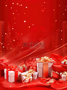 礼品盒红色背景广告海报16