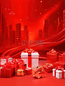广告海报背景图片_礼品盒红色背景广告海报15