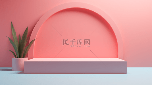 粉色质感3D拱门几何电商展示台背景图6