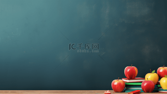 书背景图片_书桌上摆放苹果文具开学季背景5