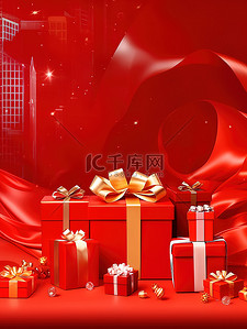 礼品盒红色背景广告海报5
