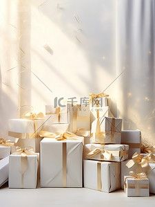 白色背景背景图片_白色礼盒金色丝带节日背景18