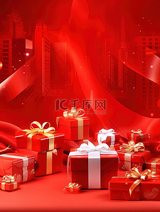 礼品盒红色背景广告海报11