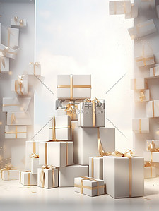 白色礼盒金色丝带节日背景4