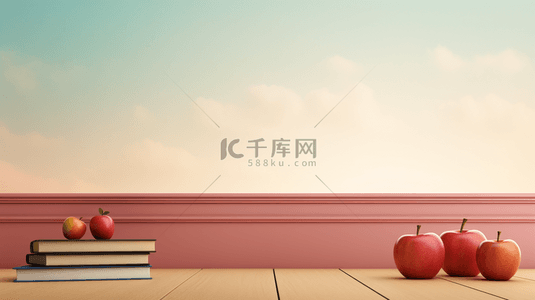 学校背景图片_书桌上摆放苹果文具开学季背景10