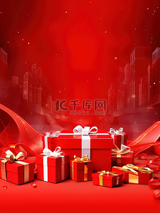 礼品盒红色背景广告海报14