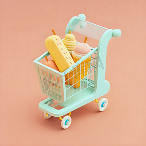 脊髓icon摄影照片_Cute & whimsical 3D shopping cart icon character perfect for e-commerce, retail projects, website icons, app buttons, marketing materials. Adorable cartoon-like design, cheerful colors, filled with items, 3D style gives depth & realism. High-res