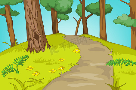 森林景观的卡通背景.