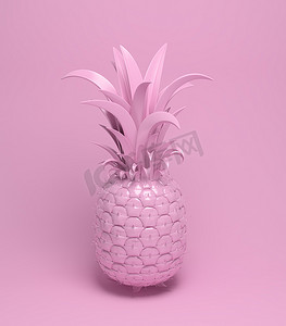 3d 呈现明亮多汁菠萝为夏季有趣的背景。时尚的海报, 鲜艳的色彩, 柔和的粉红色.   