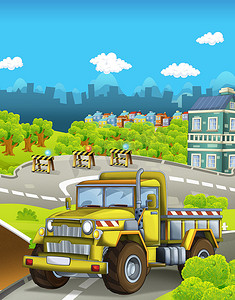 卡通建筑现场汽车在街道上的城市-插图为儿童