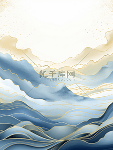 海浪手绘背景图片_描金中国风波浪背景19