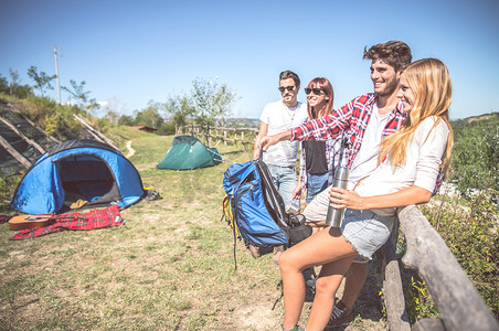 Friends in a campsite