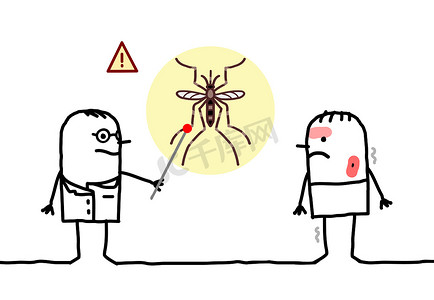 卡通摄影照片_卡通医生与病人、 蚊子和登革热