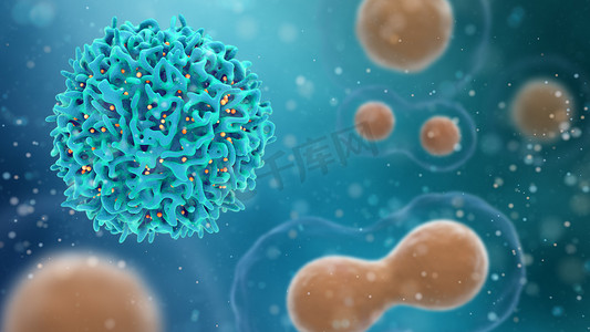癌症的医学概念。T细胞或癌细胞的3d插图.
