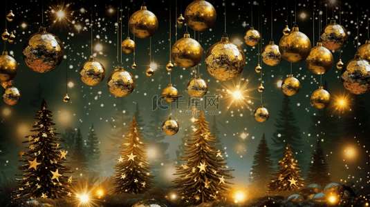 圣诞快乐圣诞节日背景图片_黑色背景和金色圣诞球