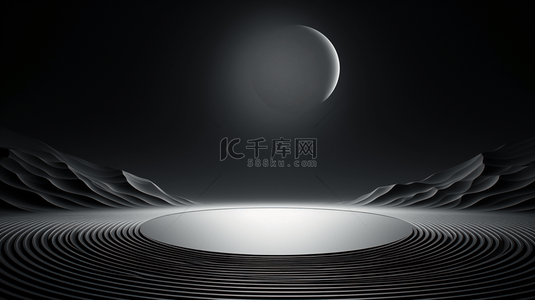 月球背景图片_黑色宇宙月球科技感展示台背景2