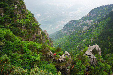 江西庐山国家公园山风景景观与九江城市背景