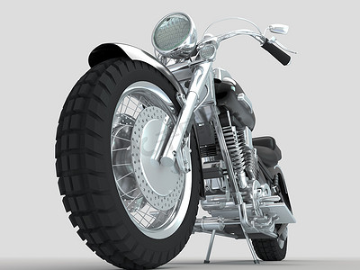 摩托车背景摄影照片_自定义的摩托车，在明亮的背景上。前台的英雄观.