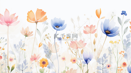 花卉水彩手绘背景图片_水彩背景与手绘元素