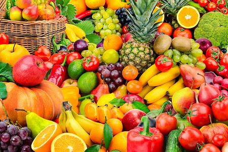 大量的水果和蔬菜收藏。健康食品.