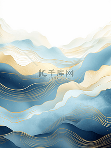 海浪手绘背景图片_描金中国风波浪背景2