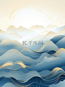 海浪手绘背景图片_描金中国风波浪背景10