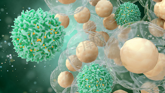 癌症的医学概念。T细胞或癌细胞的3d插图.