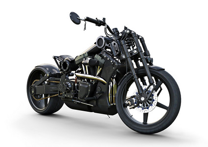自定义的街头摩托车具有活泼的现代风格。白色背景下的3d 渲染.