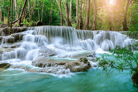 park摄影照片_Huai Mae Khamin Waterfall Level 6, Khuean Srinagarindra National Park, Kanchanaburi, Thailand