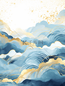 海浪手绘背景图片_描金中国风波浪背景16