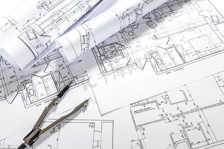 建筑师设计工作图纸设计图、设计图及在建筑师工作室中建立建筑施工模型