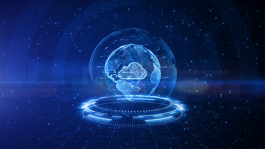 云摄影照片_网络安全数字数据的前瞻性和技术的数字云计算，全球网络5g高速互联网连接和海量数据分析背景的概念。3D渲染
