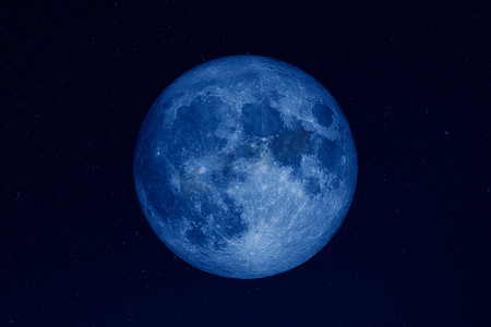 巨大的满月在黑暗的星空中，用时尚经典的蓝色调调出2020年的风采。Nasa提供的图片元素