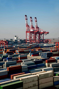 塔摄影照片_上海洋山深水经济自由贸易区集装箱码头起重机起重机塔