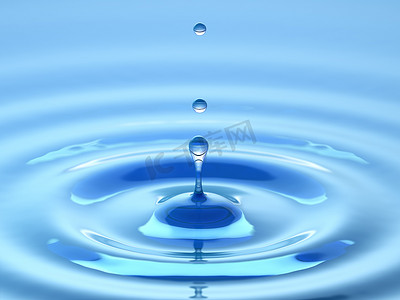 小水滴。抽象的蓝色背景.