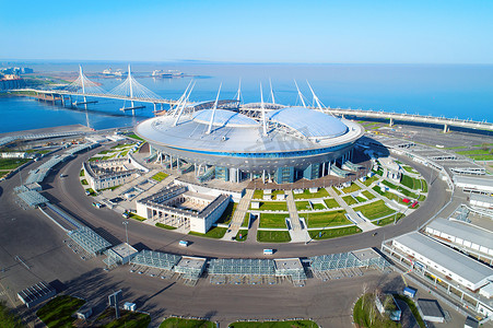 圣彼得堡体育场的空中照片, 也叫泽尼特竞技场, 2018 世界杯, 俄罗斯, 圣彼得堡, 2018年5月15日