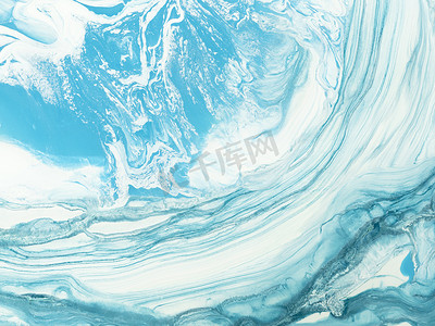 抽象海洋摄影照片_抽象画蓝波创作手绘背景,大理石质感,抽象海洋,帆布上丙烯酸绘画.现代艺术。当代艺术.