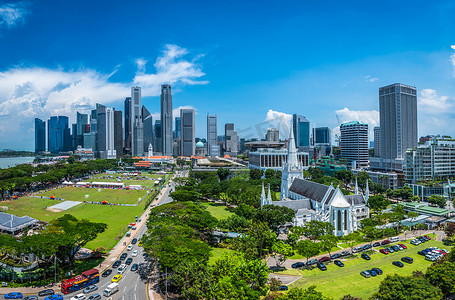 新加坡城市天际线的白天在市中心商务区.