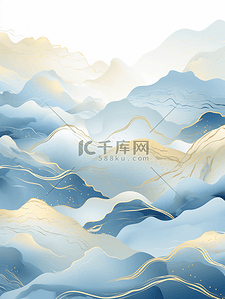 海浪手绘背景图片_描金中国风波浪背景13
