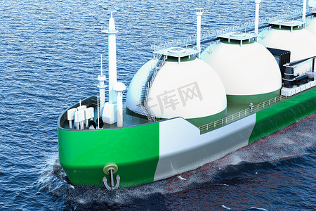 尼日利亚摄影照片_尼日利亚天然气油轮在海上航行, 3d 渲染