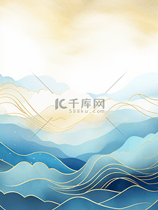 海浪手绘背景图片_描金中国风波浪背景3
