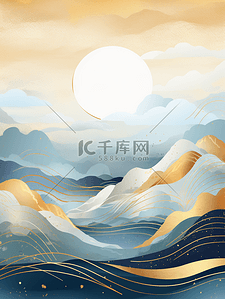 海浪手绘背景图片_描金中国风波浪背景17