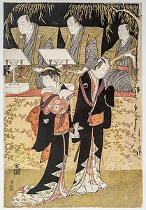 鸟居清修。Degatari' (音乐家) 与大白鼠庄重郎三作为吉黑和作为小春 Iwai Hanshiro 四